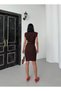 O-Neck Padded Zero Sleeve Shoulder Gathered Waist Low-Cut Waistband Detailed Mini Size Crepe Dress - 7