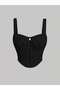Black Embroidered V-Neck Front Tie-Up Strappy Crop Top, Black Embroidered Blouse, Black Crop Top