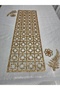 Table Runner/Gold Sparkly/100X33Cm/1 Piece/ Glittery Faux Leather/2 Leaves, 2 Flower Motif Gift - 3