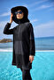 Black Tulle Detailed Fully Covered Hijab Swimsuit M2534-1 Black - 4