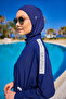 Navy Blue Full Covered Hijab Swimsuit with Stopper, Water Drain and Judge Collar M2507-2 - 3