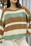 Round Neck Long Sleeve Comfortable Loose Cut Three Color Striped Basic Plain Winter Knitwear Sweater - 3