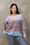 V-Neck Long Sleeve Wide Loose Cut Three Color Skirt Elastic Color Block Basic Seasonal Knitwear Sweater - 6