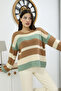 Round Neck Long Sleeve Comfortable Loose Cut Three Color Striped Basic Plain Winter Knitwear Sweater - 6