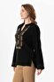 Long Sleeve Ibiza Embroidered Women's Muslin Summer Tshirt Black Syh - 4