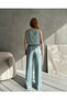 Women's Sequin V Neck Blouse Wide Leg Pants - 5
