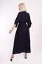 Navy Blue 100% Cotton V-Neck Knitted Detail Slit Dress Sh227 - 4