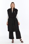 Plus Size Women's Summer Oversized Hijab Pants Belted Brooch Pocket Long Vest Double Suit - 4