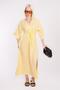 Yellow 100% Cotton V-Neck Knitted Detail Slit Dress Sh227 - 5