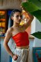 Red Color Strapless Crop Blouse - 6
