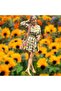 Big Owl Patterned Envelope Double-Breasted Mini Dress with Belt - Khaki and White - 4