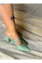 Ceyl Green Patent Leather Tape 5 cm Heel Sandals - 4