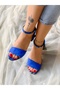 Eliza Cobalt Blue Cow Suede Cobalt Blue Snake Detail Sandals - 5