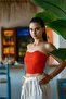 Red Color Strapless Crop Blouse - 7