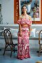 Pink Patterned Long Skirt Crop Set - 5