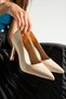 Beige Patent Leather Stiletto Comfortable Daily and Special Occasion Women's Heeled Shoes - 4