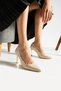 Beige Patent Leather Stiletto Comfortable Daily and Special Occasion Women's Heeled Shoes - 2