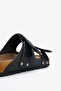 Men's Black Velcro Double Striped Suade Nubuck Leather Sports Slippers - 4