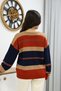V-Neck Long Sleeve Wide Loose Cut Three Color Skirt Elastic Color Block Basic Seasonal Knitwear Sweater - 3
