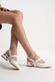 Show Gold Heel and Buckle Detailed Stylish Square Toe Block Heel Women's Shoes