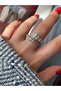 Zircon and Baguette Stone Snake Bottom Adjustable Women's Ring - 4