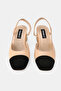 Women's Black Beige Genuine Leather 35-41 Number Medium Heel Back Open Shoes - 3