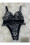 Boutique Diamond Women's Leopard Print Padded Tulle Detailed Stone Strap Bra Set - 2