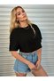 Women's Black Crop T-Shirt Oversize Unprinted Loose - 3