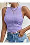 Lilac Embroidery Pattern Crew Neck Sleeveless Side Shirring Crop, Lilac Embroidery Pattern Sleeveless Shirring Blouse - 4