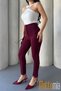 Burgundy Women's High Waist Crepe Fabric Stretch Fabric Color Narrow Leg Mango Pants – Office and Everyday Elegance - 5