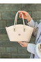 Nçs Cream Women's Hand and Shoulder Bag – Stylish Metal Detail, Medium Size (En:19Xboy:17)