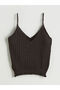 Brown V-Neck Openwork Rope Strap Women's Knitwear Undershirt - 6