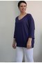 Navy Blue V-Neck Three-Quarter Sleeve Bat Style Combed Viscose T-Shirt - 5