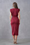 Burgundy Degaje Collar Slit and Accessory Design Draped Sleeveless Midi Dress 77130 - 3