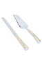 Saif Gallery Steel Cake Server Set, 6/9 Inch, Gold Triangle Embossed, 2 Pieces - Silver