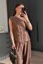 Pinterest Design Slit One Shoulder Asymmetrical Blouse Tie-Up Wide Leg Pants Double Linen Suit - 4