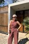 Pinterest Design Slit One Shoulder Asymmetrical Blouse Tie-Up Wide Leg Pants Double Linen Suit - 3