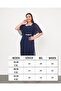 Women's Navy Blue Plus Size Evening Dress with Chiffon and Stone Details - 5