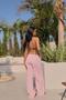 Pink Thin Belted Linen Trousers - 4