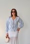 Women's Blue Long Sleeve Tie Detail 100% Cotton Premium Muslin Blouse Shirt - 3