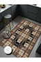 Kemal Collection Brown Beige Tones Plaid Detailed Classic Patterned Woven Base Decorative Carpet Kemal75 - 3