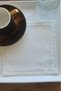 Corner Embroidered Linen Square Coasters Set of 6 Cream