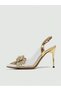 Lady Princess Gold Transparent Nude Bow Buckle Stone 8 cm Thin Heels Wedding Engagement Evening Dress Shoes - 5