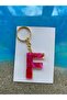 Epoxy F Letter Pink Keychain with Gold Leaf and Flower Leaf - 2