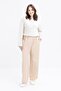 Beige-Large Size Wide Leg Linen Trousers with Elastic Waist