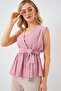Women's Double Breasted Collar Sleeveless Blouse 966 - Powder - 3