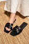 Kaizen Black Knitted Detailed Flat Women's Slippers