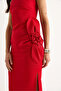 Women's Red Floral Accessory Slit Detailed Strapless Maxi Dress 2602 60283331 - 5