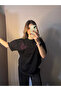 Black Pink Rhinestone Stone Printed Short Sleeve T-Shirt - 4