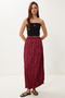 Women's Burgundy Wrinkle Effect Satin Surface Skirt Mx00218 - 3